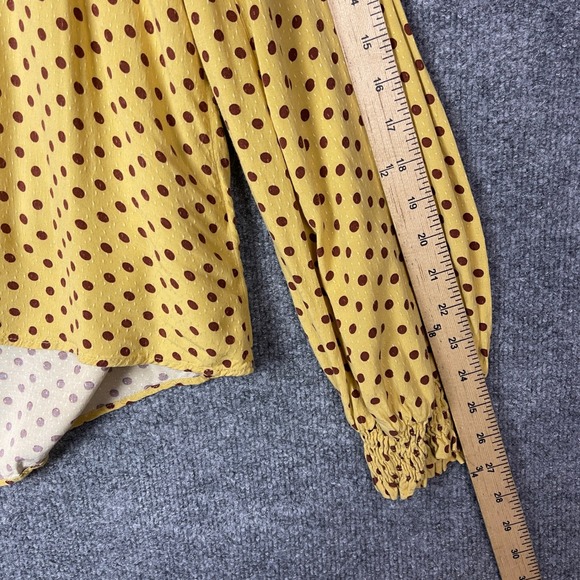 Maeve by Anthropologie Yellow Polka Dot Ruffle Neck V-Neck Blouse Top XLarge - Picture 6 of 10